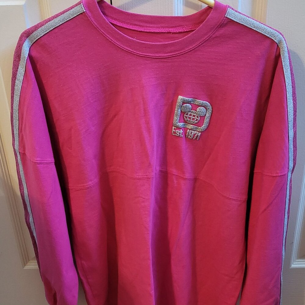 Disney Parks Walt Disney World Spirit Jersey Magenta Silver Glitter size L